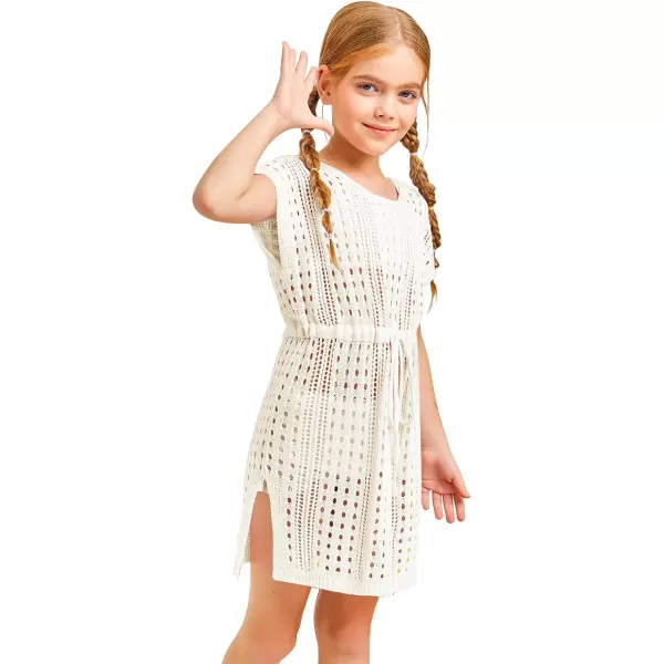 Haloumoning Girls Crochet Swim Beach Cover Up Short Sleeve Swimsuits Long Beach Dress 5-14 Years