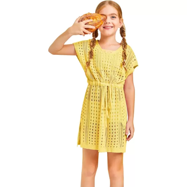 Haloumoning Girls Crochet Swim Beach Cover Up Short Sleeve Swimsuits Long Beach Dress 5-14 Years