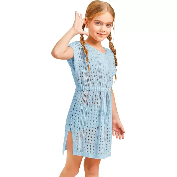 Haloumoning Girls Crochet Swim Beach Cover Up Short Sleeve Swimsuits Long Beach Dress 5-14 Years