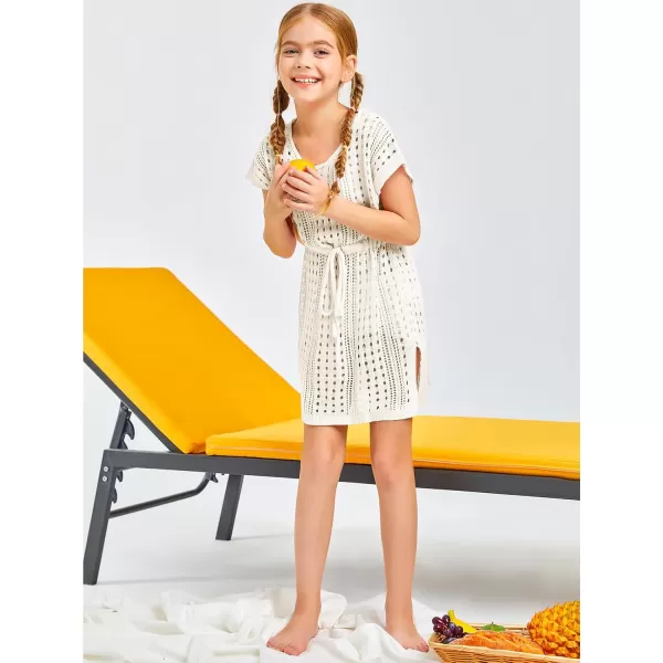 Haloumoning Girls Crochet Swim Beach Cover Up Short Sleeve Swimsuits Long Beach Dress 5-14 Years