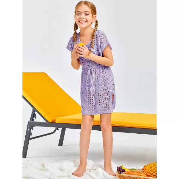 Haloumoning Girls Crochet Swim Beach Cover Up Short Sleeve Swimsuits Long Beach Dress 5-14 Years