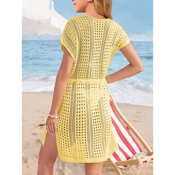 Haloumoning Girls Crochet Swim Beach Cover Up Short Sleeve Swimsuits Long Beach Dress 5-14 Years