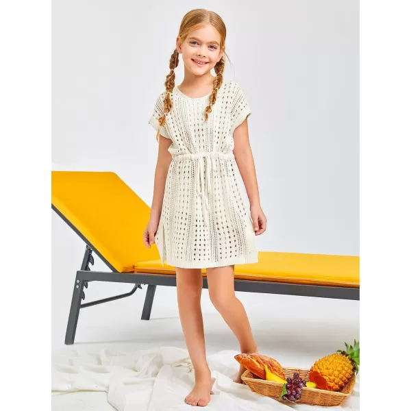 Haloumoning Girls Crochet Swim Beach Cover Up Short Sleeve Swimsuits Long Beach Dress 5-14 Years