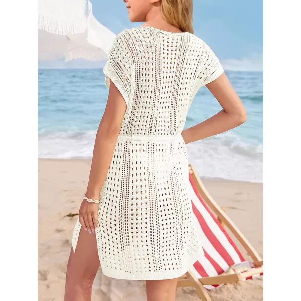 Haloumoning Girls Crochet Swim Beach Cover Up Short Sleeve Swimsuits Long Beach Dress 5-14 Years