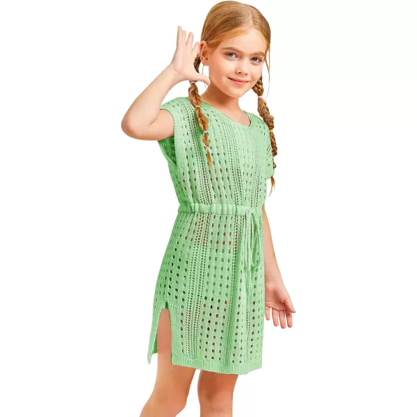 Haloumoning Girls Crochet Swim Beach Cover Up Short Sleeve Swimsuits Long Beach Dress 5-14 Years
