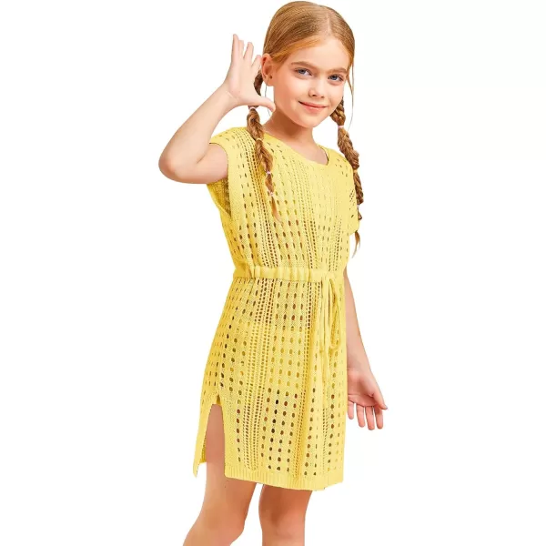 Haloumoning Girls Crochet Swim Beach Cover Up Short Sleeve Swimsuits Long Beach Dress 5-14 Years