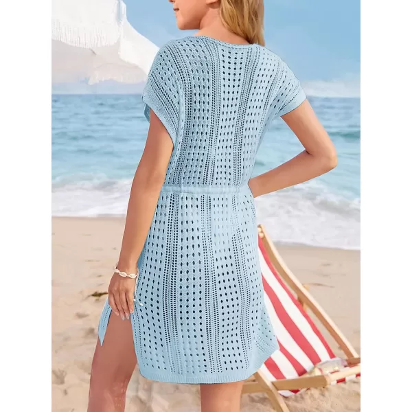 Haloumoning Girls Crochet Swim Beach Cover Up Short Sleeve Swimsuits Long Beach Dress 5-14 Years