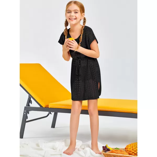 Haloumoning Girls Crochet Swim Beach Cover Up Short Sleeve Swimsuits Long Beach Dress 5-14 Years
