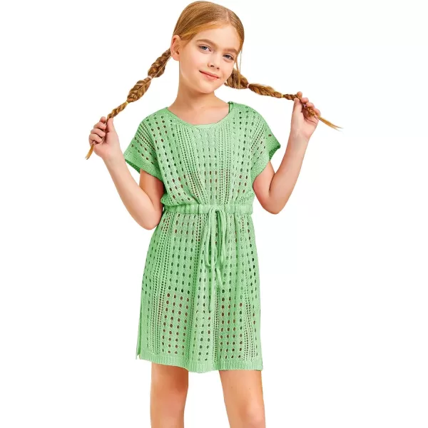 Haloumoning Girls Crochet Swim Beach Cover Up Short Sleeve Swimsuits Long Beach Dress 5-14 Years