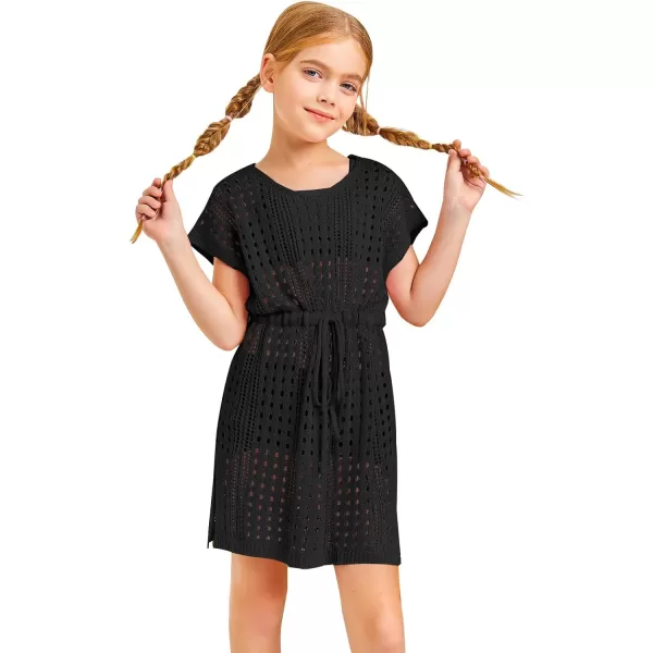Haloumoning Girls Crochet Swim Beach Cover Up Short Sleeve Swimsuits Long Beach Dress 5-14 Years