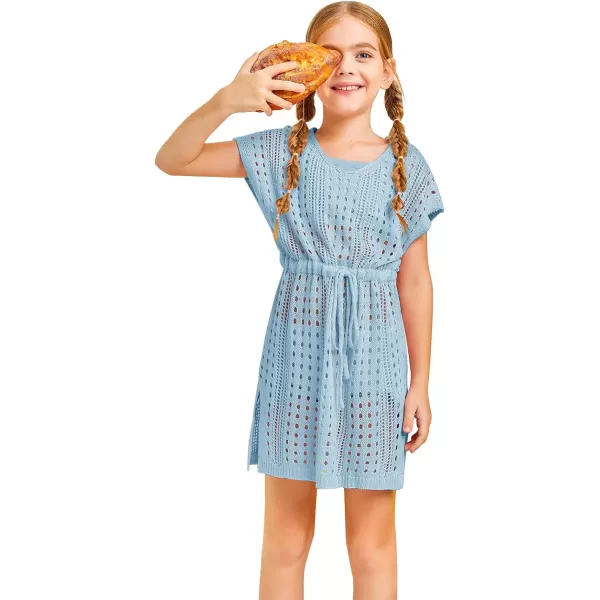 Haloumoning Girls Crochet Swim Beach Cover Up Short Sleeve Swimsuits Long Beach Dress 5-14 Years