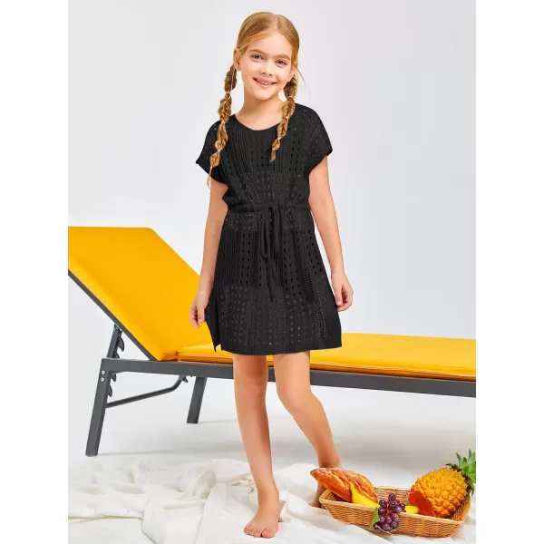 Haloumoning Girls Crochet Swim Beach Cover Up Short Sleeve Swimsuits Long Beach Dress 5-14 Years