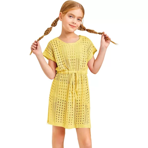 Haloumoning Girls Crochet Swim Beach Cover Up Short Sleeve Swimsuits Long Beach Dress 5-14 Years