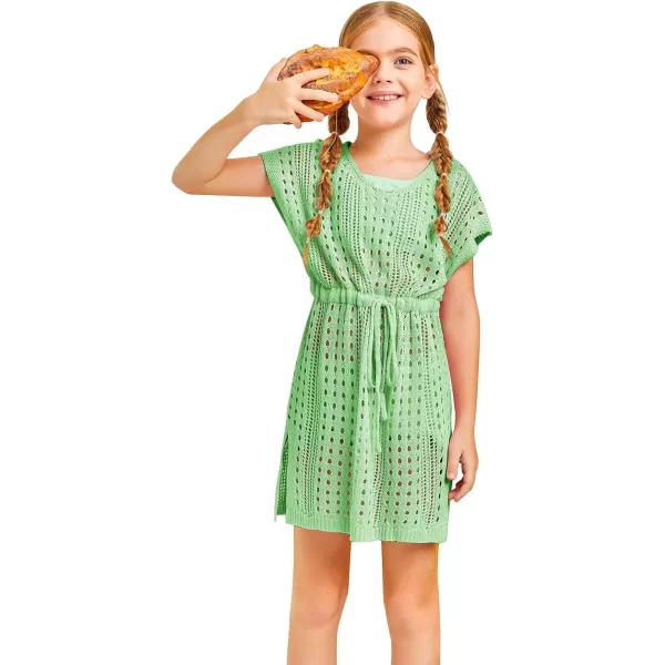 Haloumoning Girls Crochet Swim Beach Cover Up Short Sleeve Swimsuits Long Beach Dress 5-14 Years