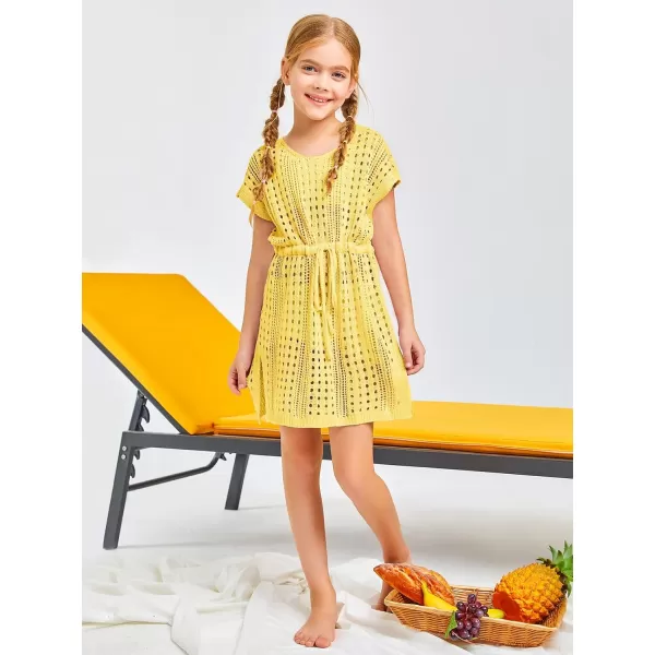 Haloumoning Girls Crochet Swim Beach Cover Up Short Sleeve Swimsuits Long Beach Dress 5-14 Years