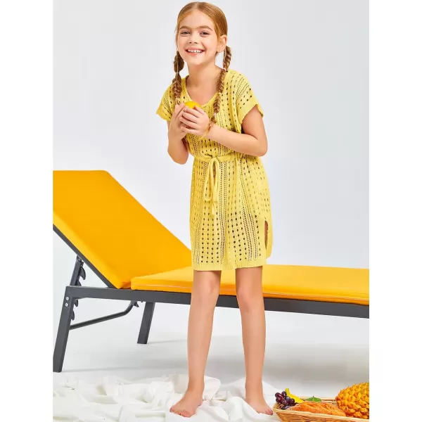 Haloumoning Girls Crochet Swim Beach Cover Up Short Sleeve Swimsuits Long Beach Dress 5-14 Years