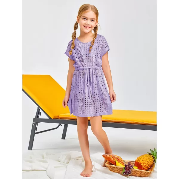 Haloumoning Girls Crochet Swim Beach Cover Up Short Sleeve Swimsuits Long Beach Dress 5-14 Years
