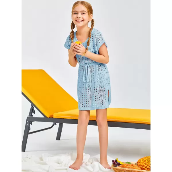 Haloumoning Girls Crochet Swim Beach Cover Up Short Sleeve Swimsuits Long Beach Dress 5-14 Years