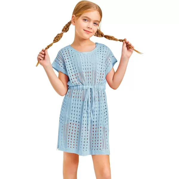 Haloumoning Girls Crochet Swim Beach Cover Up Short Sleeve Swimsuits Long Beach Dress 5-14 Years