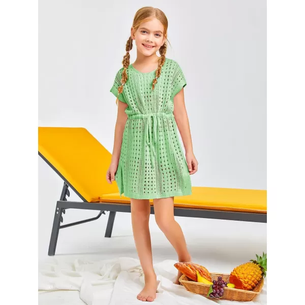 Haloumoning Girls Crochet Swim Beach Cover Up Short Sleeve Swimsuits Long Beach Dress 5-14 Years