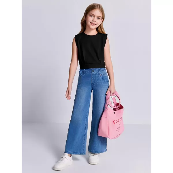 Haloumoning Girls Crop Tops Kids Athletic Tank Tops Cute Sleeveless Shirts for Gym Yoga Dance