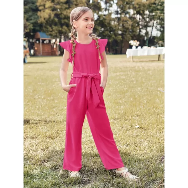 Haloumoning Girls Jumpsuit Kids Fashion Cap Sleeve Belted Wide Leg Romper One Piece Summer Outfits