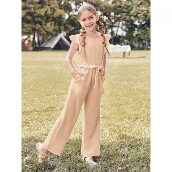 Haloumoning Girls Jumpsuit Kids Fashion Cap Sleeve Belted Wide Leg Romper One Piece Summer Outfits