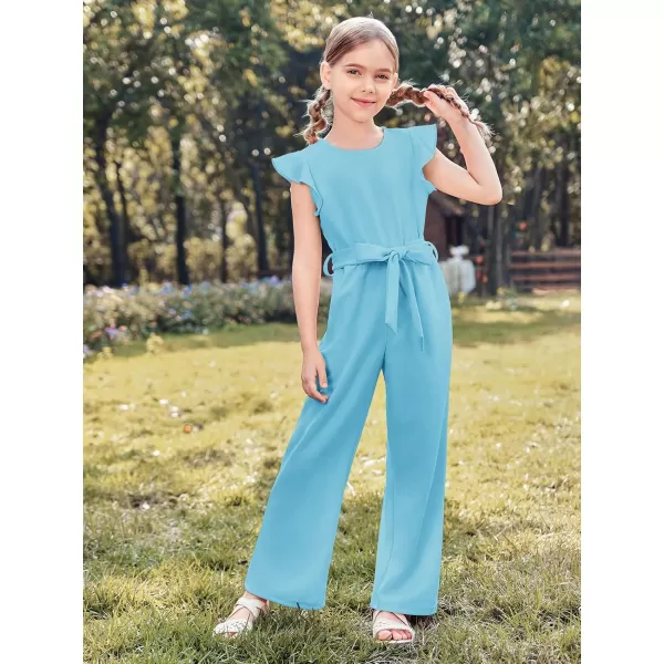 Haloumoning Girls Jumpsuit Kids Fashion Cap Sleeve Belted Wide Leg Romper One Piece Summer Outfits