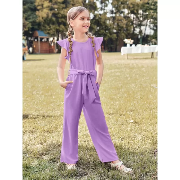 Haloumoning Girls Jumpsuit Kids Fashion Cap Sleeve Belted Wide Leg Romper One Piece Summer Outfits