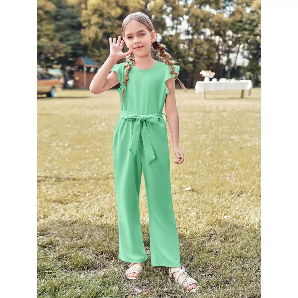 Haloumoning Girls Jumpsuit Kids Fashion Cap Sleeve Belted Wide Leg Romper One Piece Summer Outfits