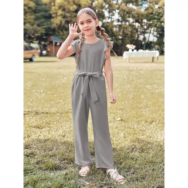Haloumoning Girls Jumpsuit Kids Fashion Cap Sleeve Belted Wide Leg Romper One Piece Summer Outfits