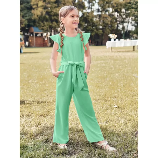 Haloumoning Girls Jumpsuit Kids Fashion Cap Sleeve Belted Wide Leg Romper One Piece Summer Outfits