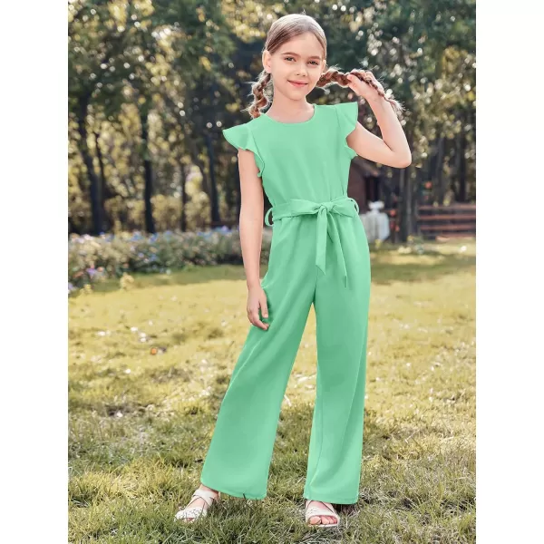 Haloumoning Girls Jumpsuit Kids Fashion Cap Sleeve Belted Wide Leg Romper One Piece Summer Outfits