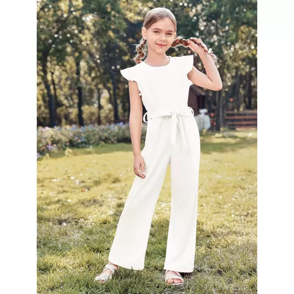 Haloumoning Girls Jumpsuit Kids Fashion Cap Sleeve Belted Wide Leg Romper One Piece Summer Outfits