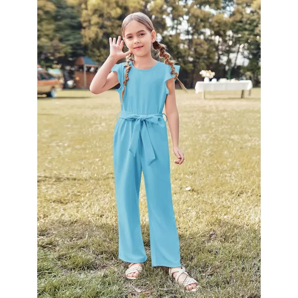 Haloumoning Girls Jumpsuit Kids Fashion Cap Sleeve Belted Wide Leg Romper One Piece Summer Outfits