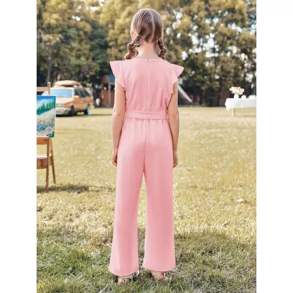 Haloumoning Girls Jumpsuit Kids Fashion Cap Sleeve Belted Wide Leg Romper One Piece Summer Outfits