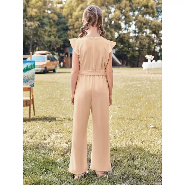 Haloumoning Girls Jumpsuit Kids Fashion Cap Sleeve Belted Wide Leg Romper One Piece Summer Outfits