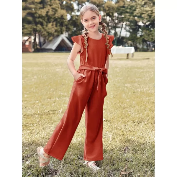 Haloumoning Girls Jumpsuit Kids Fashion Cap Sleeve Belted Wide Leg Romper One Piece Summer Outfits