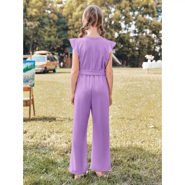 Haloumoning Girls Jumpsuit Kids Fashion Cap Sleeve Belted Wide Leg Romper One Piece Summer Outfits