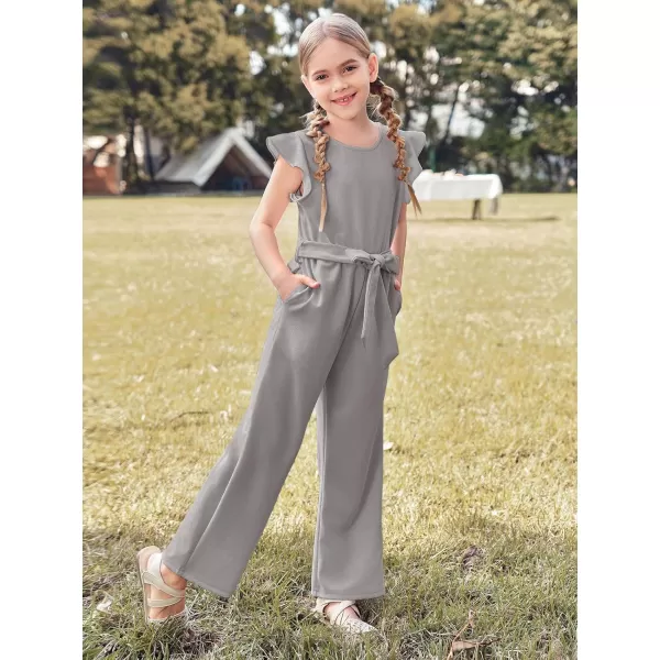 Haloumoning Girls Jumpsuit Kids Fashion Cap Sleeve Belted Wide Leg Romper One Piece Summer Outfits