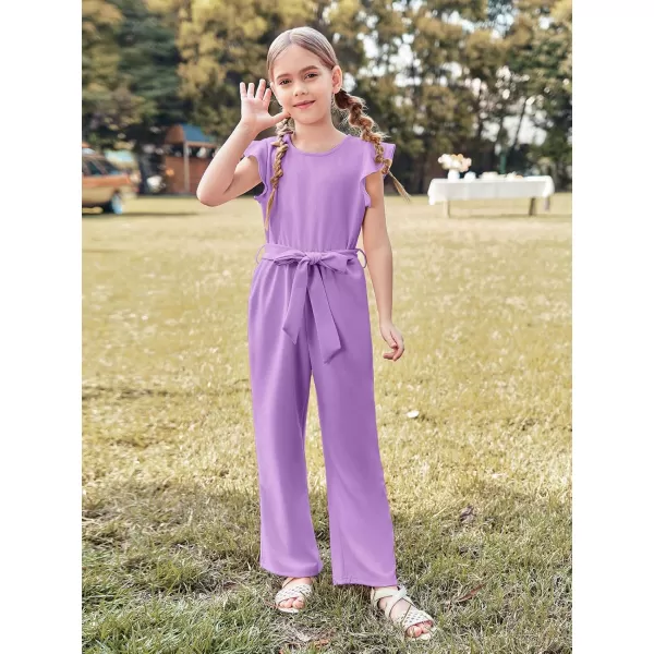 Haloumoning Girls Jumpsuit Kids Fashion Cap Sleeve Belted Wide Leg Romper One Piece Summer Outfits