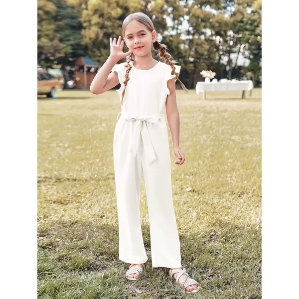 Haloumoning Girls Jumpsuit Kids Fashion Cap Sleeve Belted Wide Leg Romper One Piece Summer Outfits