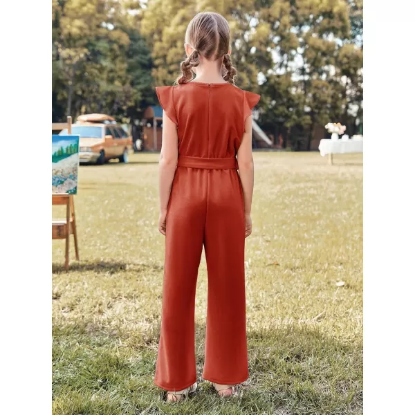 Haloumoning Girls Jumpsuit Kids Fashion Cap Sleeve Belted Wide Leg Romper One Piece Summer Outfits