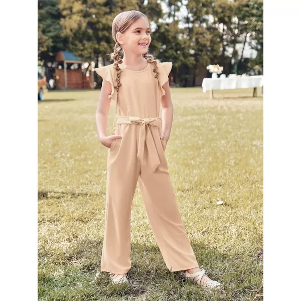 Haloumoning Girls Jumpsuit Kids Fashion Cap Sleeve Belted Wide Leg Romper One Piece Summer Outfits