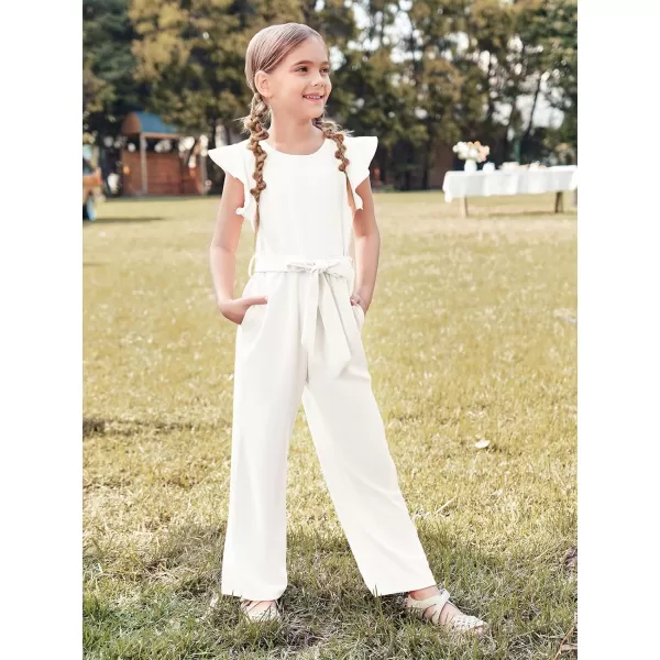 Haloumoning Girls Jumpsuit Kids Fashion Cap Sleeve Belted Wide Leg Romper One Piece Summer Outfits