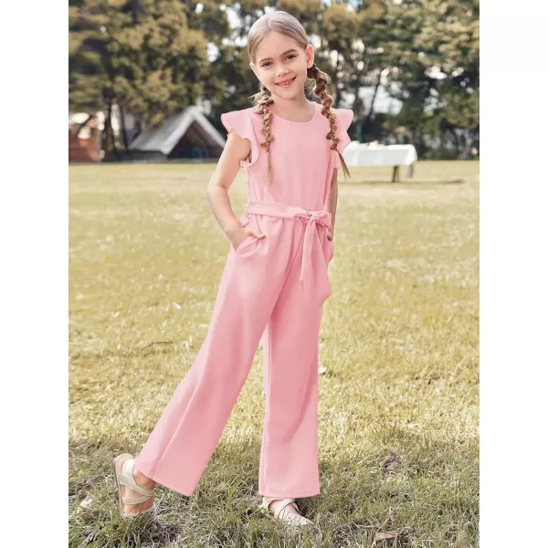 Haloumoning Girls Jumpsuit Kids Fashion Cap Sleeve Belted Wide Leg Romper One Piece Summer Outfits