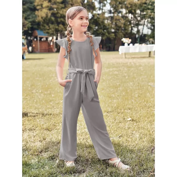 Haloumoning Girls Jumpsuit Kids Fashion Cap Sleeve Belted Wide Leg Romper One Piece Summer Outfits