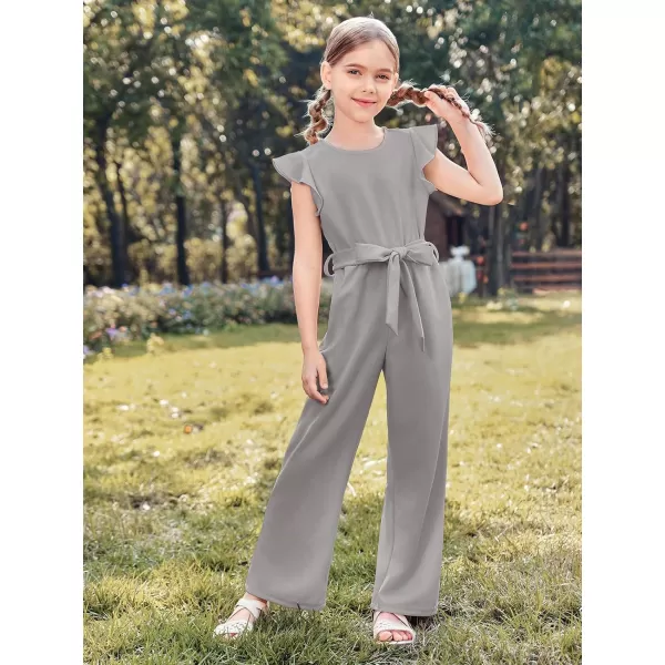 Haloumoning Girls Jumpsuit Kids Fashion Cap Sleeve Belted Wide Leg Romper One Piece Summer Outfits