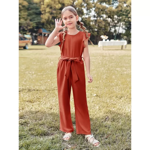 Haloumoning Girls Jumpsuit Kids Fashion Cap Sleeve Belted Wide Leg Romper One Piece Summer Outfits