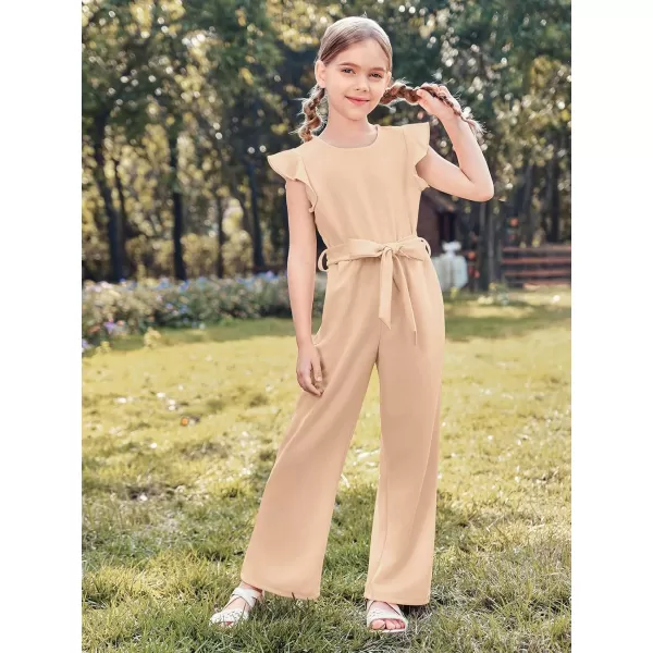 Haloumoning Girls Jumpsuit Kids Fashion Cap Sleeve Belted Wide Leg Romper One Piece Summer Outfits